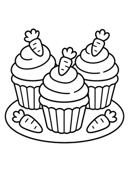 Free printable Sweet Carrot Cupcakes On A Plate coloring page