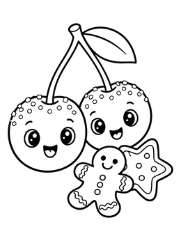 Free printable Sweet Cherries And Gingerbread Friends coloring page