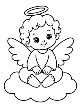 Free printable Sweet Cherub On A Fluffy Cloud coloring page
