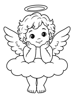 Free printable Sweet Cherub Resting On A Cloud coloring page