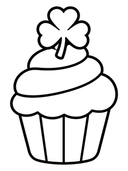 Free printable Sweet Clover St. Patrick's Cupcake coloring page