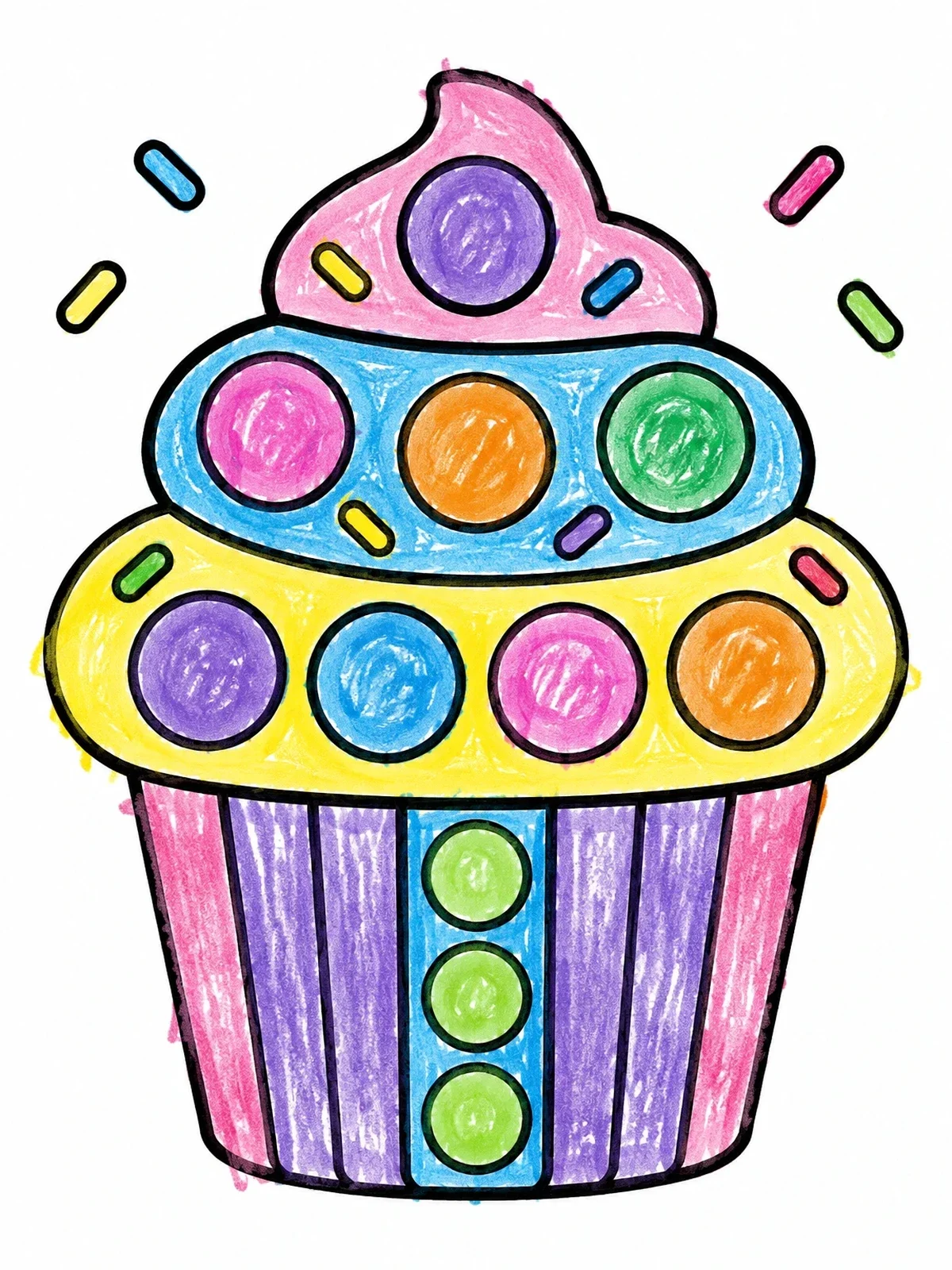 Colored example of the Sweet Cupcake Pop It Fidget coloring page