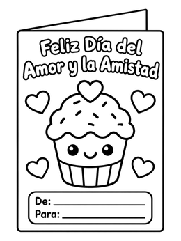 Free printable Sweet Cupcake Spanish Valentine Card coloring page