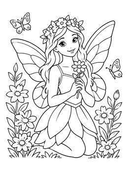 Free printable Sweet Fairy With Flower coloring page