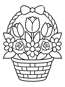 Free printable Sweet Flower Basket With Tulips coloring page