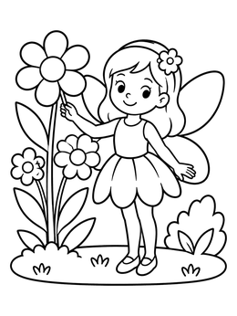 Free printable Sweet Flower Fairy In The Garden coloring page