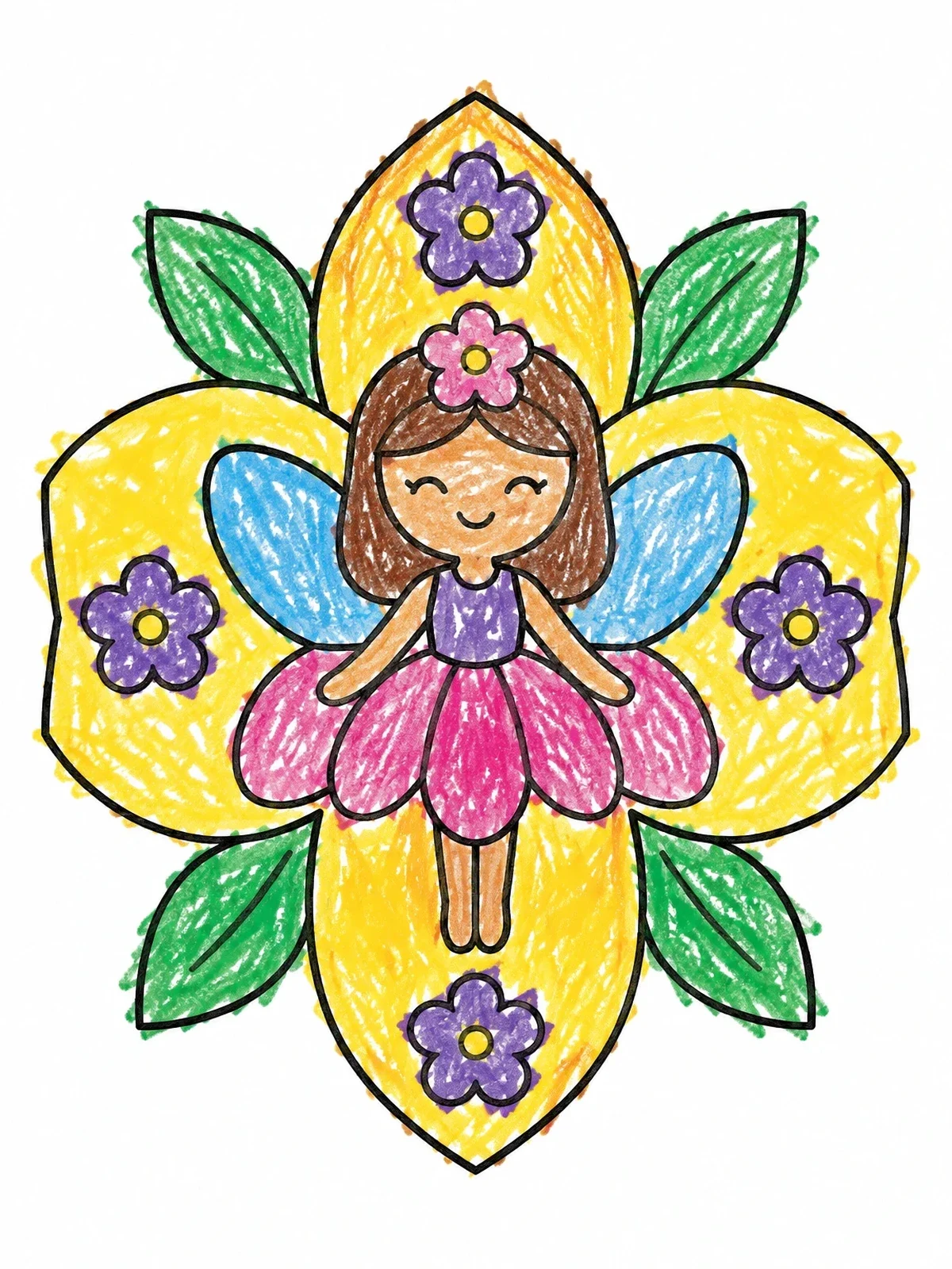 Colored example of the Sweet Flower Fairy In Bloom coloring page