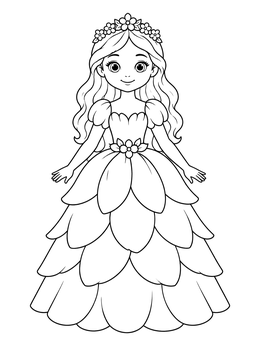 Free printable Sweet Flower Princess In Petal Gown coloring page