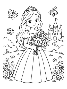 Free printable Sweet Flower Princess With Castle coloring page