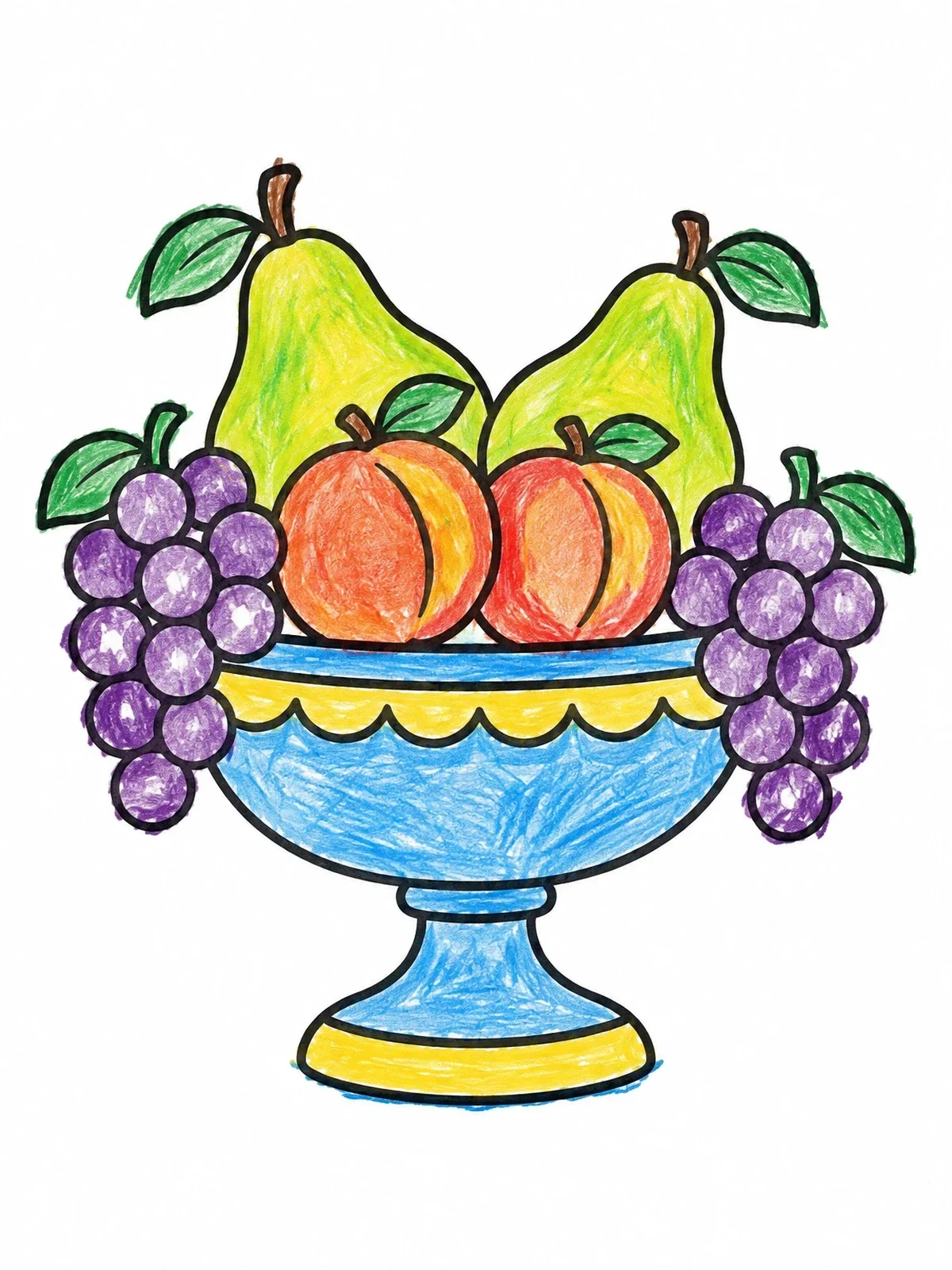 Colored example of the Sweet Fruit Bowl With Pears And Grapes coloring page