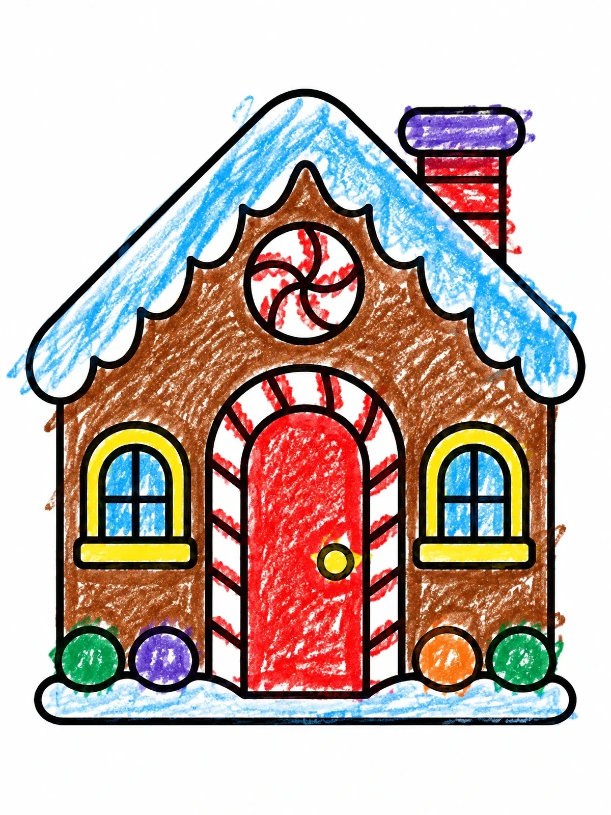Colored example of the Sweet Gingerbread Candy Cottage coloring page
