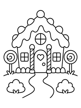 Free printable Sweet Gingerbread Candy Cottage coloring page