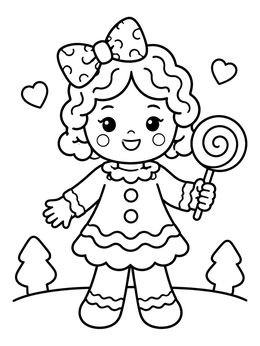 Free printable Sweet Gingerbread Girl With Lollipop coloring page