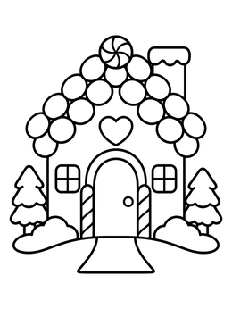 Free printable Sweet Gingerbread House With Candy Roof coloring page