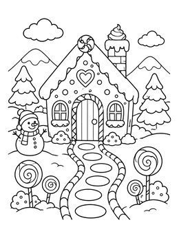 Free printable Sweet Gingerbread House In Winter coloring page
