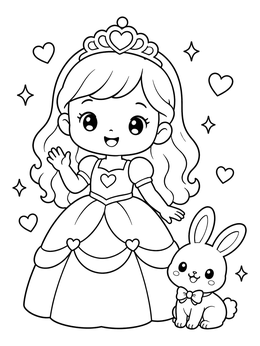 Free printable Sweet Kawaii Princess With Bunny coloring page
