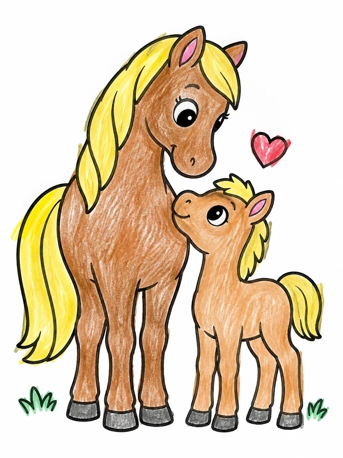 Colored example of the Sweet Mare And Her Foal coloring page