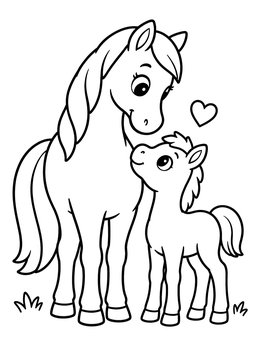 Free printable Sweet Mare And Her Foal coloring page