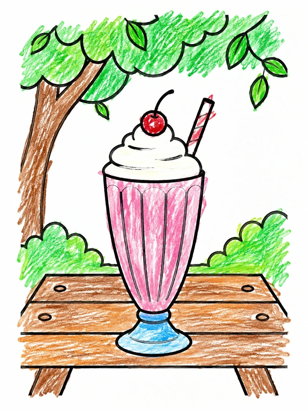 Colored example of the Sweet Milkshake On Picnic Table coloring page
