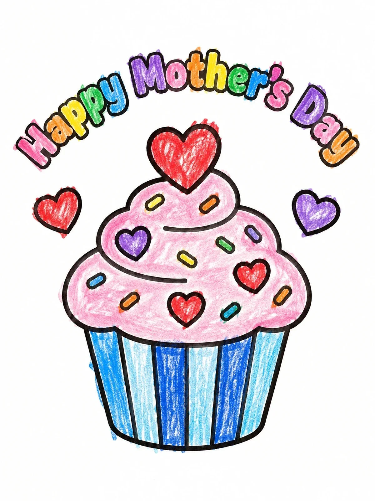 Colored example of the Sweet Mother's Day Cupcake coloring page
