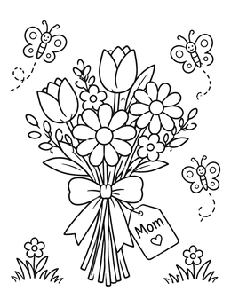 Free printable Sweet Mother's Day Flower Bouquet coloring page