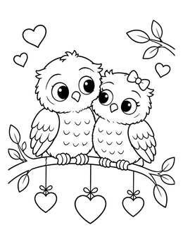 Free printable Sweet Owl Couple On Branch coloring page