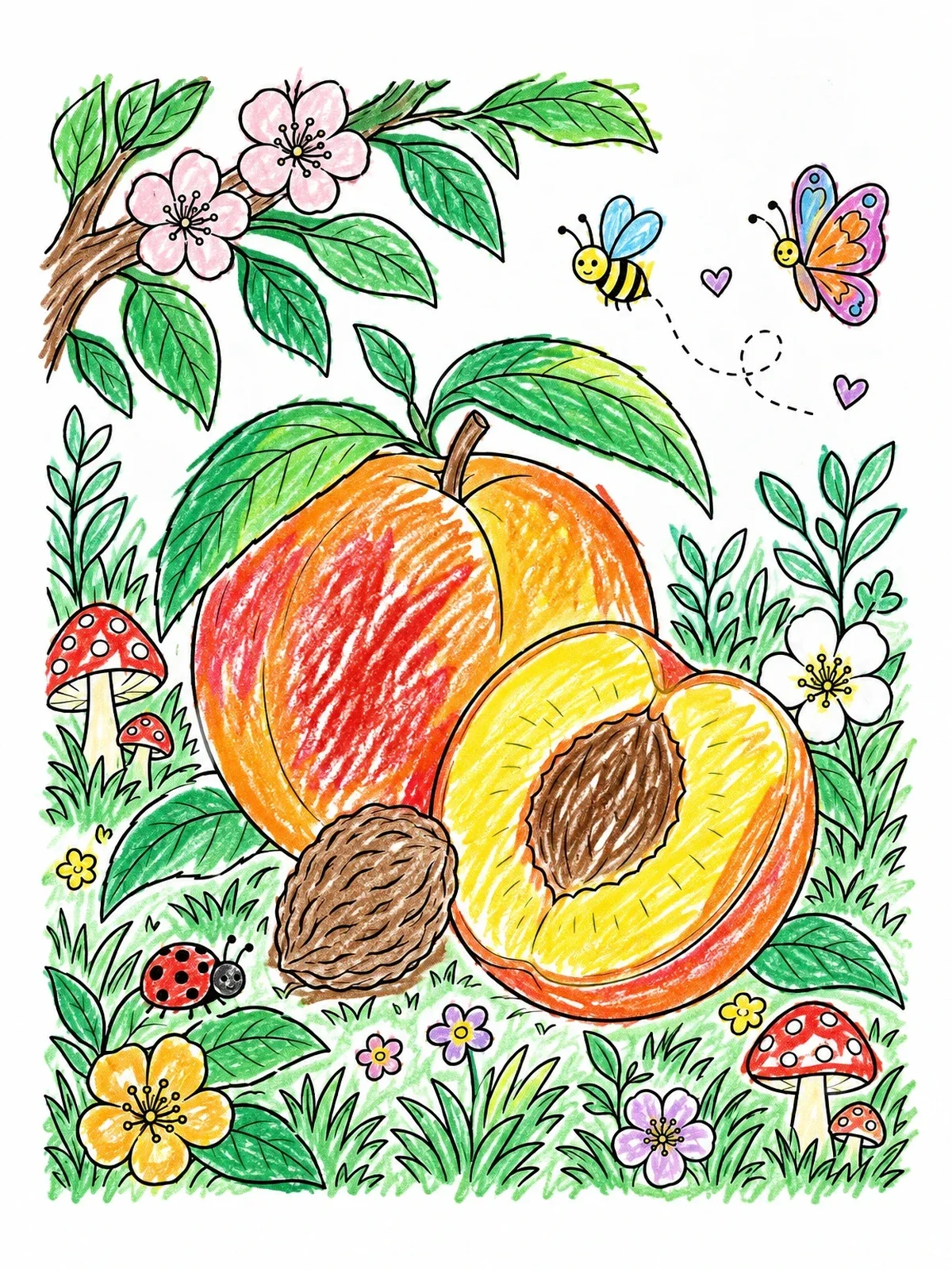 Colored example of the Sweet Peaches In Nature Garden coloring page