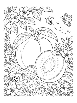 Free printable Sweet Peaches In Nature Garden coloring page
