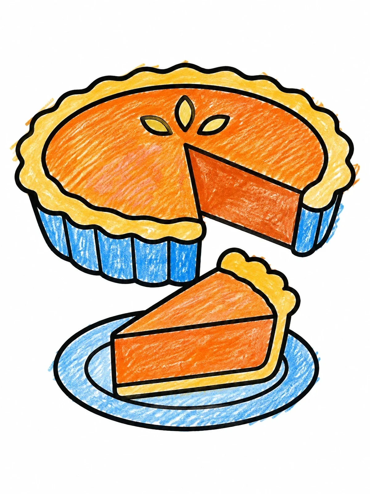 Colored example of the Sweet Potato Pie And Slice coloring page