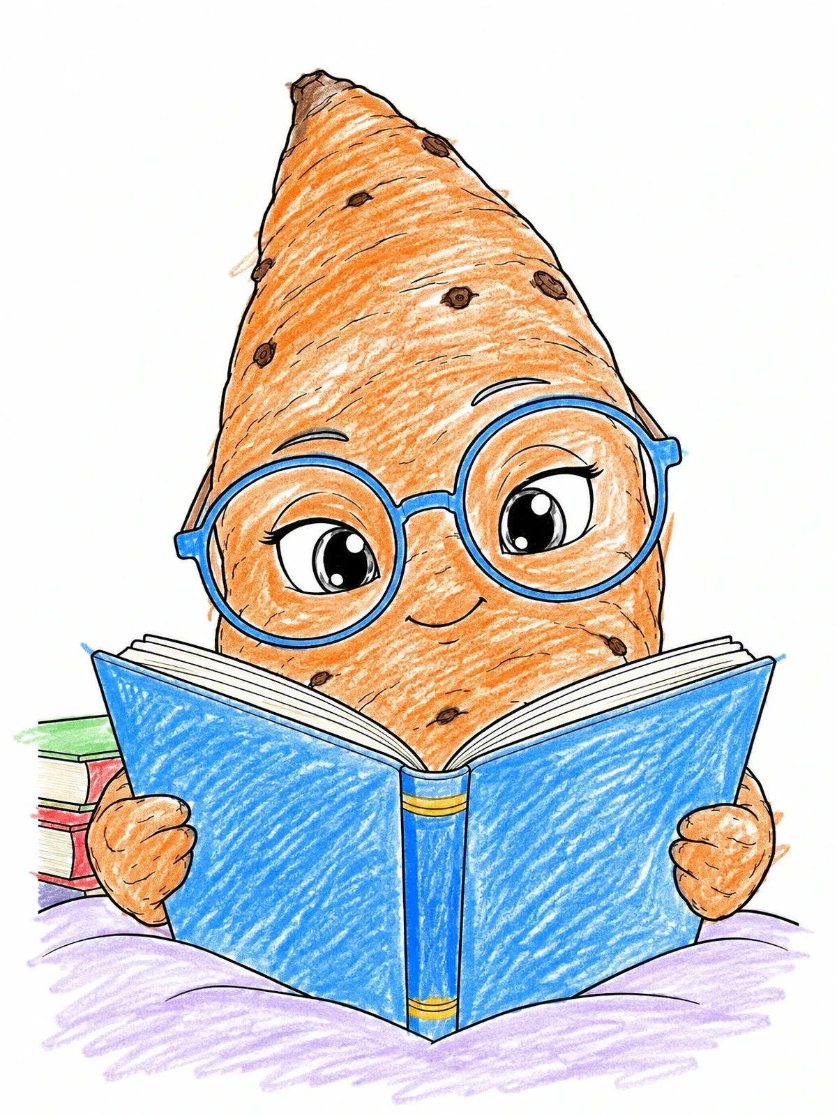 Colored example of the Sweet Potato Reading A Book coloring page