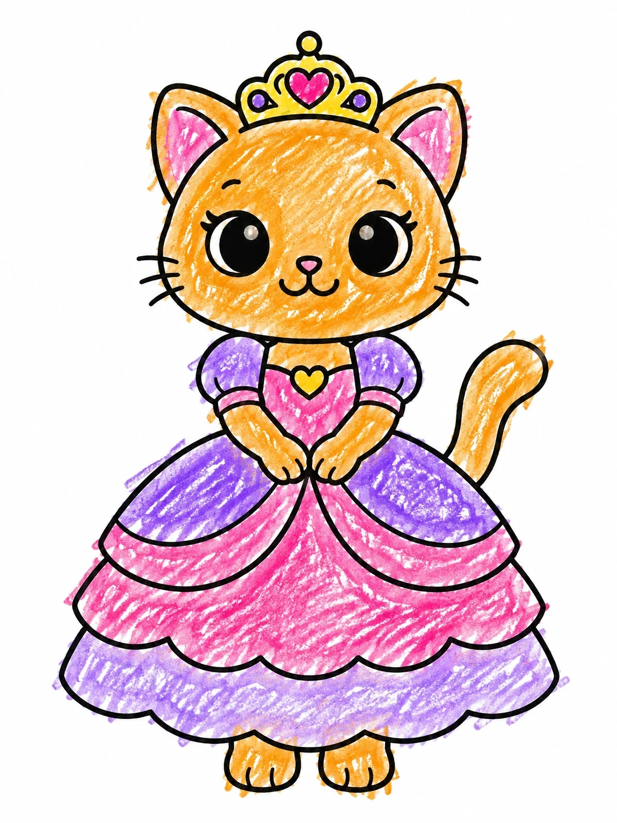 Colored example of the Sweet Princess Cat In Ballgown coloring page
