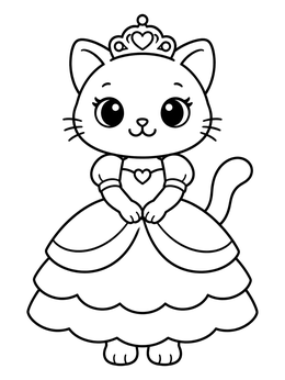 Free printable Sweet Princess Cat In Ballgown coloring page
