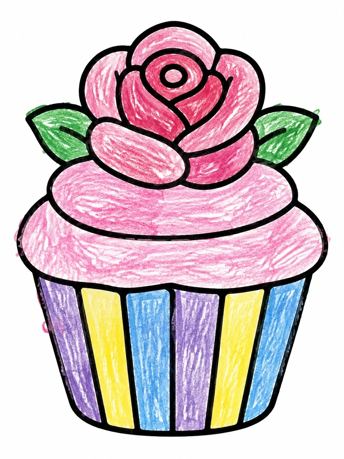 Colored example of the Sweet Rose Mother's Day Cupcake coloring page