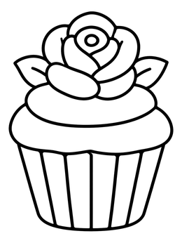 Free printable Sweet Rose Mother's Day Cupcake coloring page