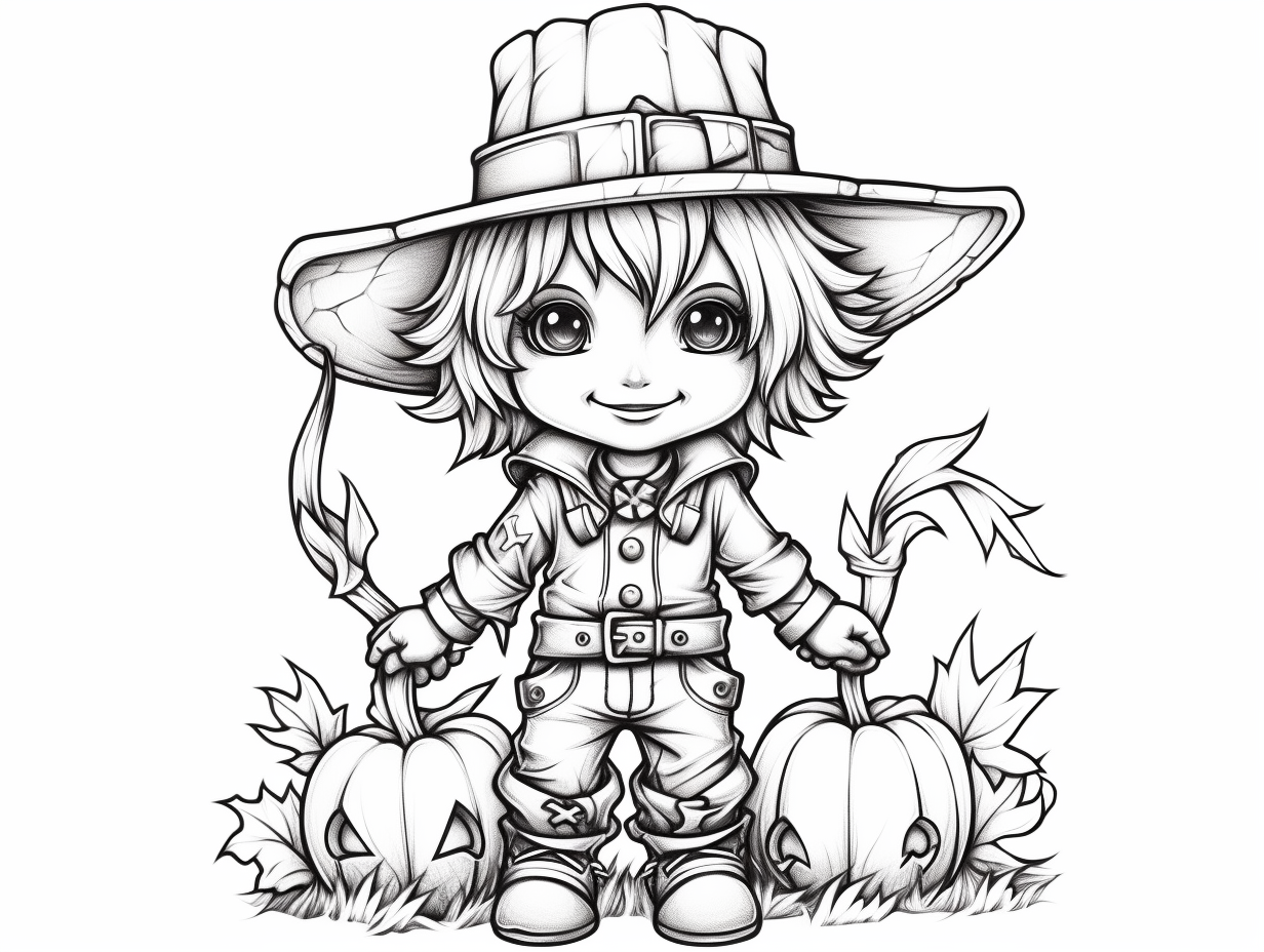 Sweet Scarecrow Illustration To Color - Coloring Page