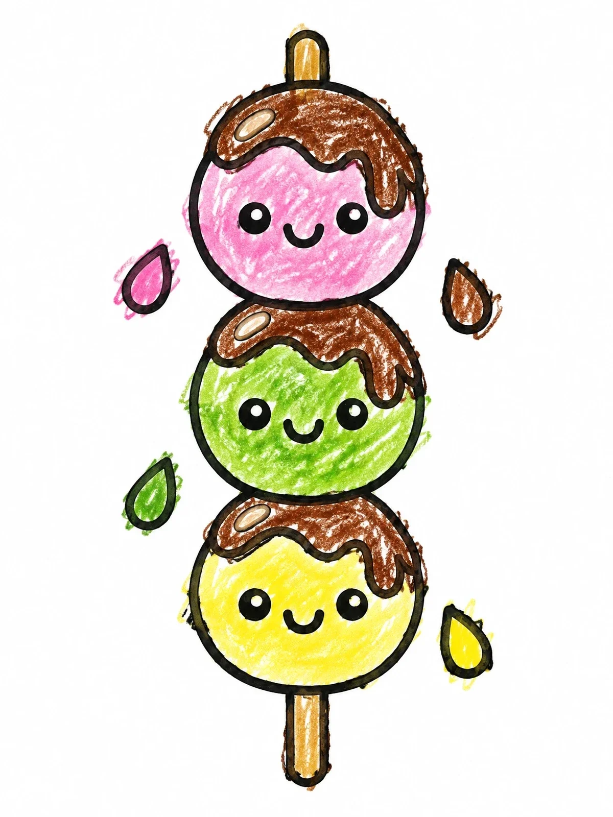 Colored example of the Sweet Smiling Dango Mochi Skewer coloring page
