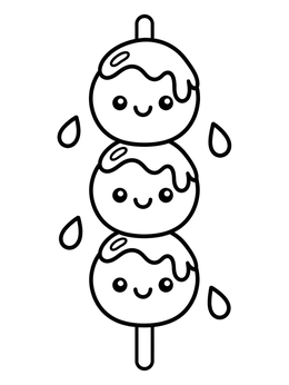 Free printable Sweet Smiling Dango Mochi Skewer coloring page