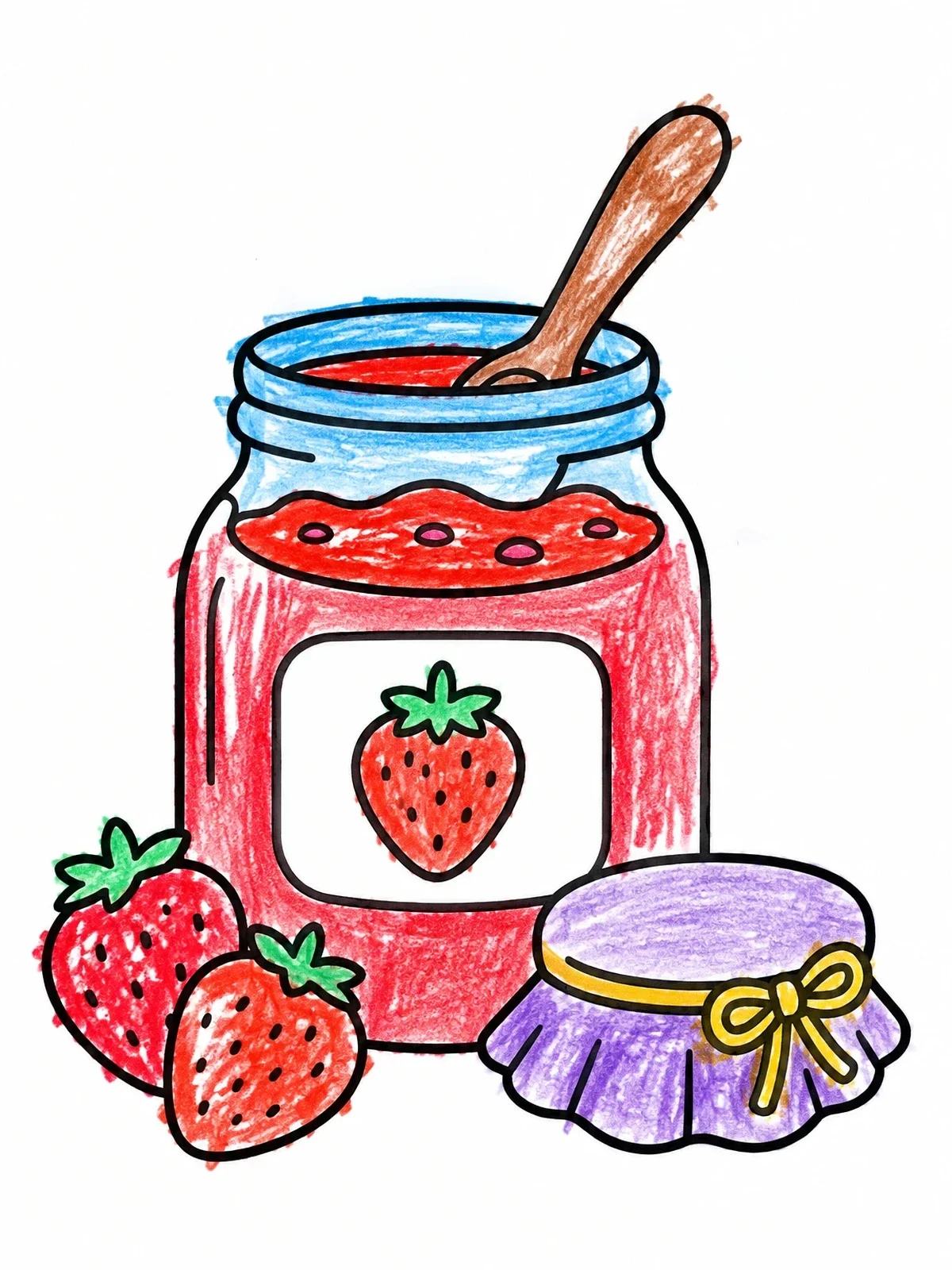 Colored example of the Sweet Strawberry Jam Mason Jar coloring page