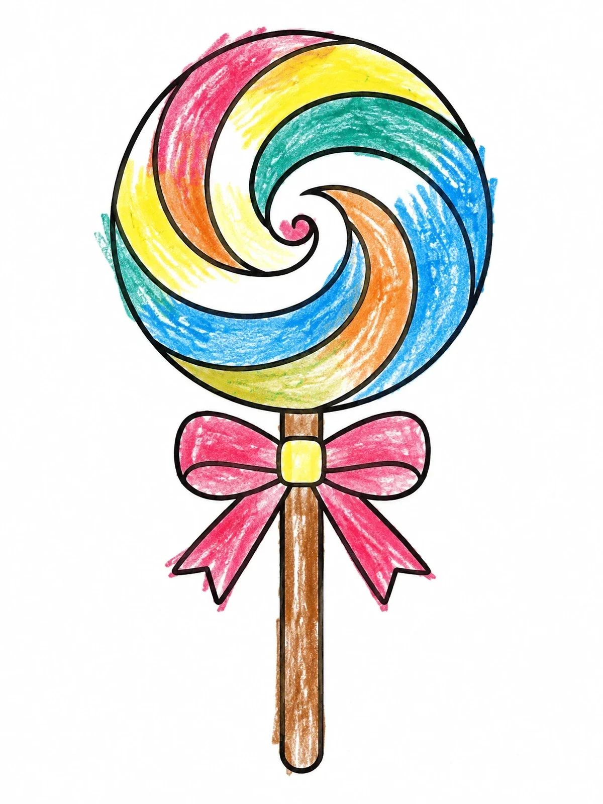 Colored example of the Sweet Swirl Lollipop With Bow coloring page