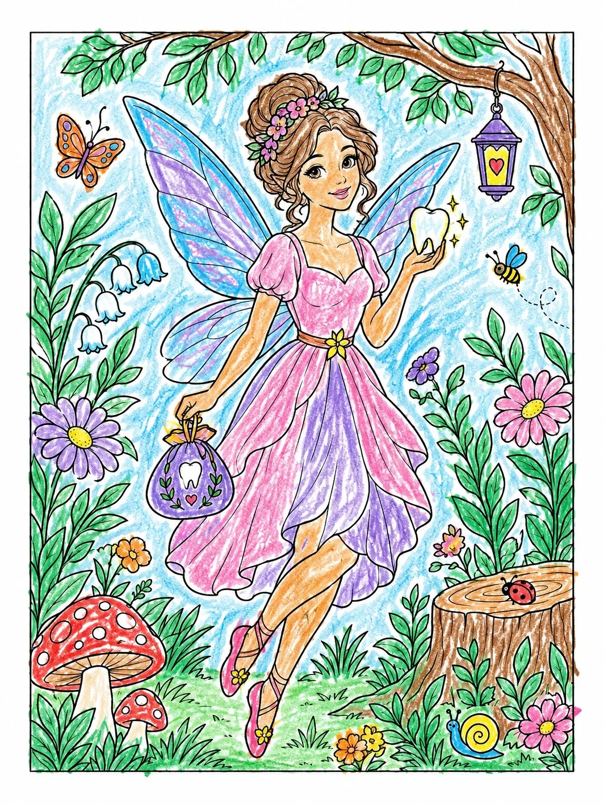 Colored example of the Sweet Tooth Fairy In The Forest coloring page