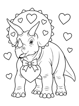 A sweet triceratops with a heart collar on this valentine dinosaur coloring page.