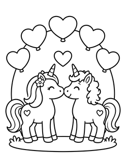 Free printable Sweet Unicorns And Heart Balloon Arch coloring page
