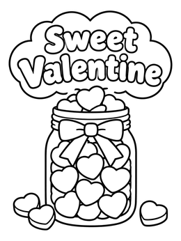 Free printable Sweet Valentine Candy Jar coloring page