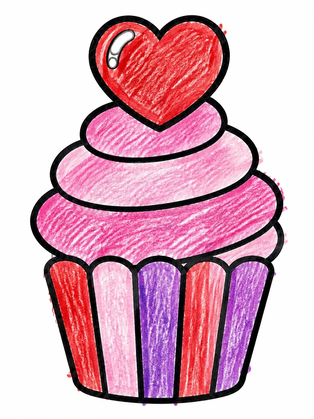 Colored example of the Sweet Valentine Cupcake With Heart Topper coloring page