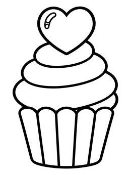 Free printable Sweet Valentine Cupcake With Heart Topper coloring page