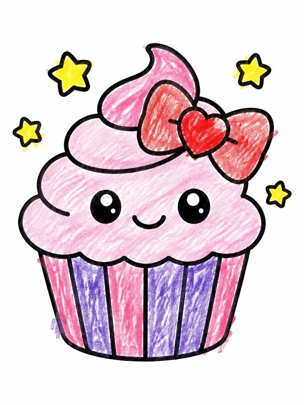 Colored example of the Sweet Valentine Cupcake With Bow coloring page