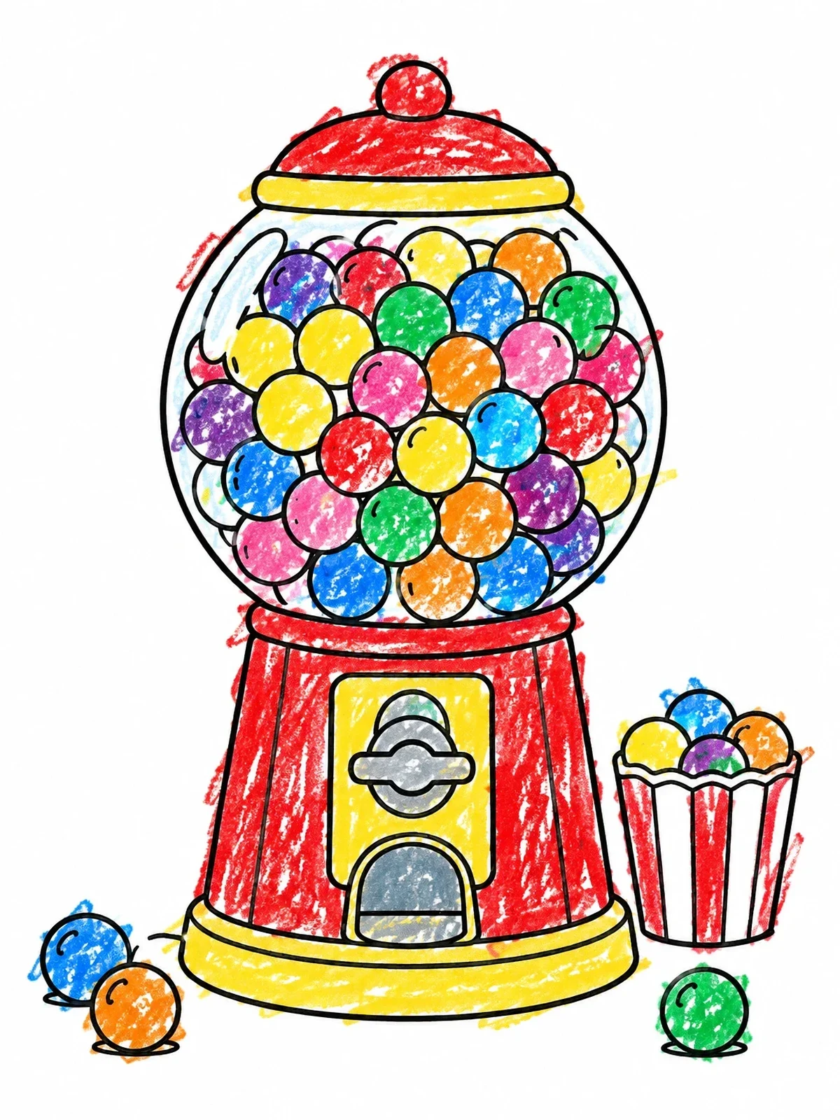 Colored example of the Classic Gumball Machine And Candies coloring page