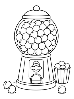 Free printable Classic Gumball Machine And Candies coloring page