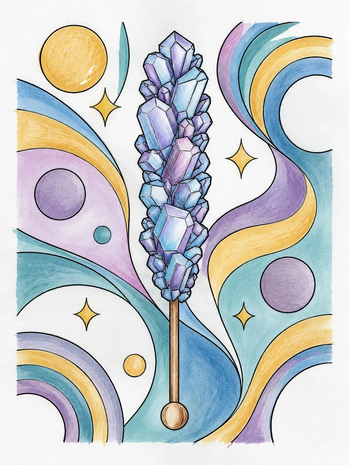 Colored example of the Crystalline Rock Candy On A Stick coloring page