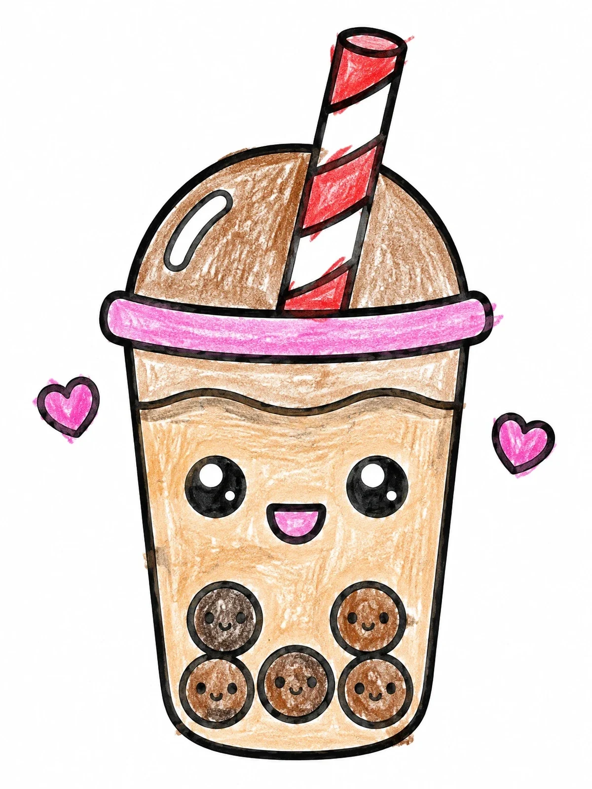 Colored example of the Cute Boba Tea With Smiling Pearls coloring page